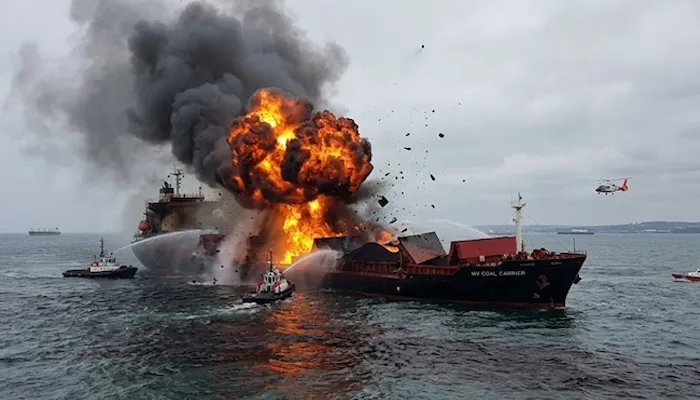 Cargo-Ship-Ablaze-In-Strait-Of-Hormuz-After-Three-Vessels-Struck-By-‘Unknown-Projectiles
